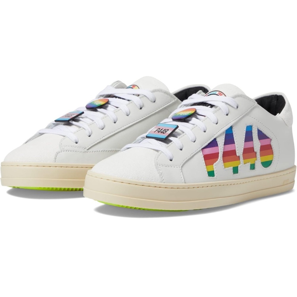 P448 John Pride rainbow white leather sneakers shoe red purple yellow size 38